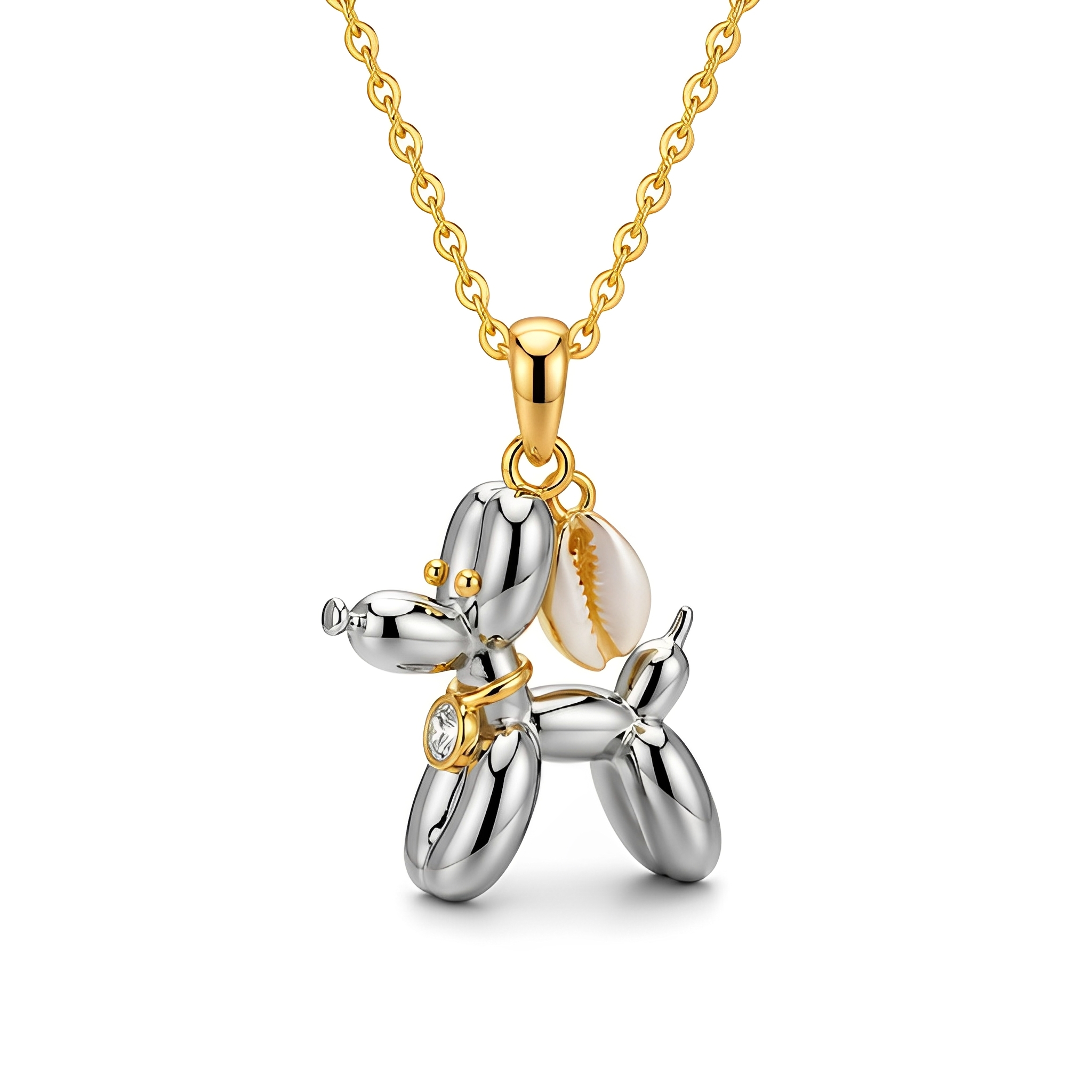 Personalized Stainless Steel Balloon Dog Pendant Necklace with Zirconia